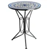 Kobolo Gartentisch Mediterran mit Platte in Mosaikoptik Weiß Blau Höhe 68 cm Durchmesser 55 cm