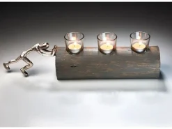 Kobolo Kerzenhalter Teelichthalter FORCE 49x10x14 cm Holz Metall Glas* Dekorative Figuren