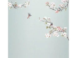 Komar Fototapete Blumen und Vögel Blau und Rosa 250 x 250 cm 611191