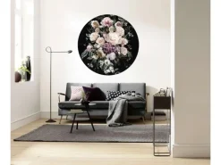 Komar Selbstklebende Runde Tapete Enchanted Flowers Rosa und Schwarz Ø 125 cm 611155