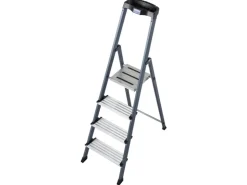 Krause Stehleiter Securo 4 Stufen Eloxiert 145 cm x 46 cm x 85 cm