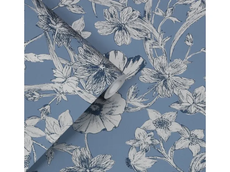 Laura Ashley Vliestapete Summerhill Midnight Blue Blau FSC®* Tapetenmuster