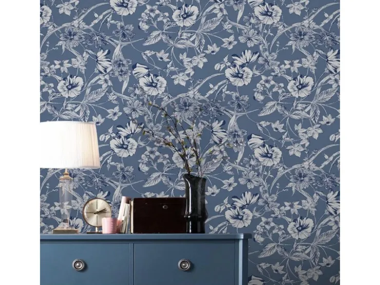 Laura Ashley Vliestapete Summerhill Midnight Blue Blau FSC®* Tapetenmuster
