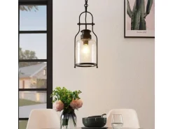 Lindby Pendelleuchte Laterne Rozalie 9624814 Retro Vintage Antik in Schwarz aus Metall 1-flammig E27 Flurleuchte