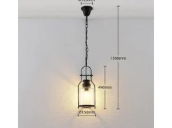 Lindby Pendelleuchte Laterne Rozalie 9624814 Retro Vintage Antik in Schwarz aus Metall 1-flammig E27 Flurleuchte