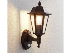 Lindby Wandleuchte Außen Laterne Noor 9630091 mit Bewegungsmelder Spritzwassergeschützt in Schwarz aus Aluminium 1-flammig E27* Laternen
