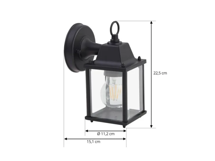Lindby Wandleuchte Außen Laterne Rurik 10025848 Spritzwassergeschützt Landhaus Vintage Rustikal in Schwarz aus Aluminium 1-flammig E27* Laternen