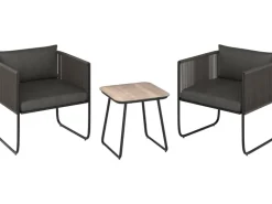 Lounge-Set Fullerton 3-teilig Wicker Stahl Anthrazit-Grau* Kissen|Sessel