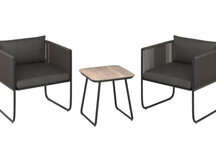 Lounge-Set Fullerton 3-teilig Wicker Stahl Anthrazit-Grau* Kissen|Sessel