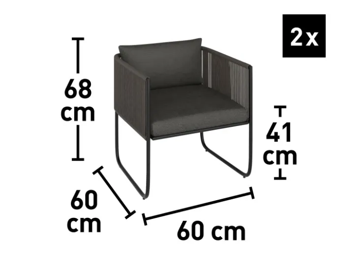 Lounge-Set Fullerton 3-teilig Wicker Stahl Anthrazit-Grau* Kissen|Sessel