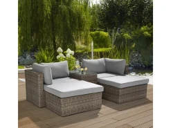 Lounge-Set Olea 5-teilig aus Polyrattan Sand* Kissen|Hocker