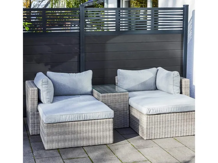 Lounge-Set Olea 5-teilig aus Polyrattan Sand* Kissen|Hocker