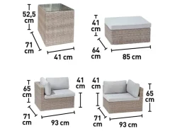 Lounge-Set Olea 5-teilig aus Polyrattan Sand* Kissen|Hocker