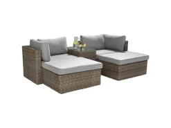 Lounge-Set Olea 5-teilig aus Polyrattan Sand* Kissen|Hocker