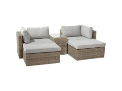 Lounge-Set Olea 5-teilig aus Polyrattan Sand* Kissen|Hocker