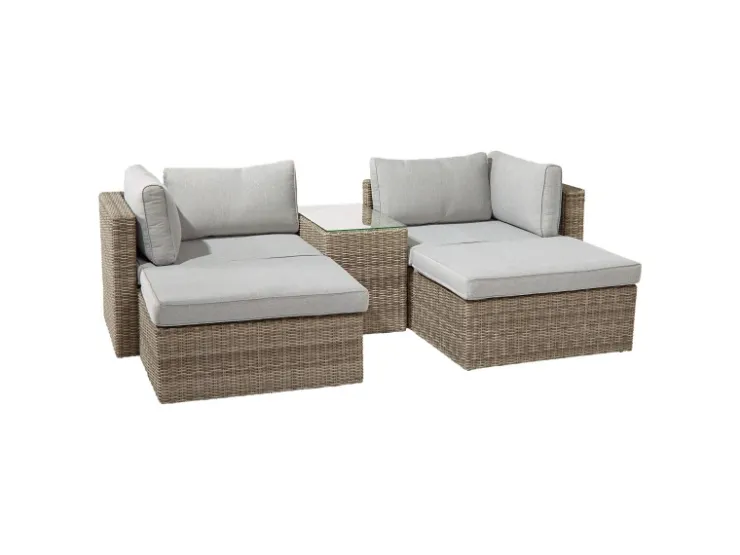 Lounge-Set Olea 5-teilig aus Polyrattan Sand* Kissen|Hocker