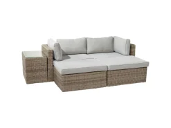Lounge-Set Olea 5-teilig aus Polyrattan Sand* Kissen|Hocker