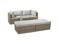 Lounge-Set Olea 5-teilig aus Polyrattan Sand* Kissen|Hocker