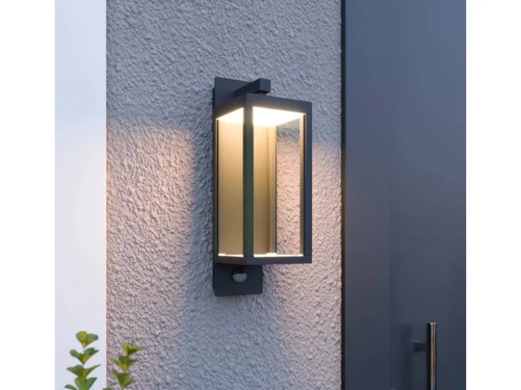 Lucande LED Wandleuchte Außen Laterne Ferdinand 9619150 mit Bewegungsmelder Spritzwassergeschützt Modern in Alu aus Aluminium 1-flammig
