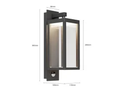 Lucande LED Wandleuchte Außen Laterne Ferdinand 9619150 mit Bewegungsmelder Spritzwassergeschützt Modern in Alu aus Aluminium 1-flammig