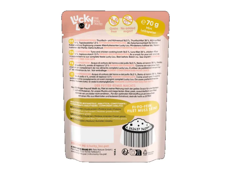 Lucky Lou Katzen-Nassfutter Thunfisch & Hühnerf in Jelly 70 g