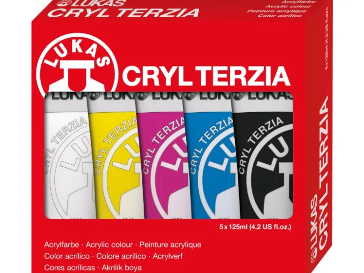 Lukas Cryl Terzia Primär-Acrylfarben-Set 5 x 125 ml Tuben im Karton-Etui* Künstlerfarben
