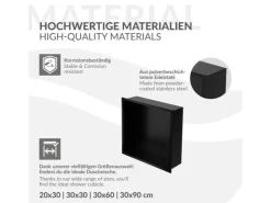 LuxeBath Wandnische aus Edelstahl 30x30x10 cm Schwarz Duschnische mit Rahmen