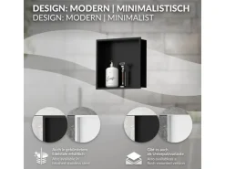 LuxeBath Wandnische aus Edelstahl 30x30x10 cm Schwarz Duschnische mit Rahmen