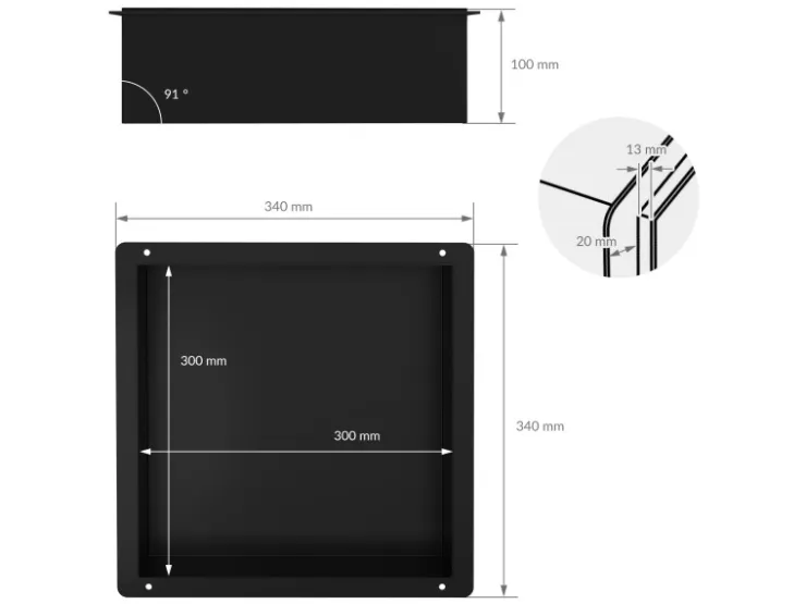 LuxeBath Wandnische aus Edelstahl 30x30x10 cm Schwarz Duschnische Einbauregal* Regale Schwarz