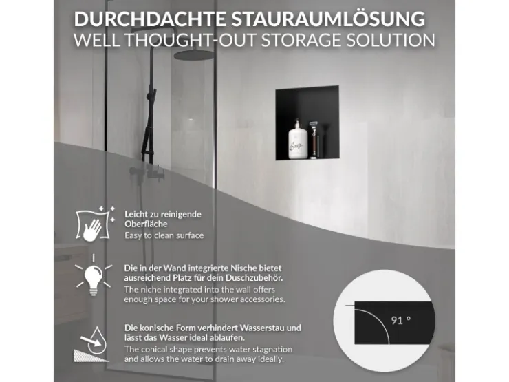 LuxeBath Wandnische aus Edelstahl 30x30x10 cm Schwarz Duschnische Einbauregal* Regale Schwarz