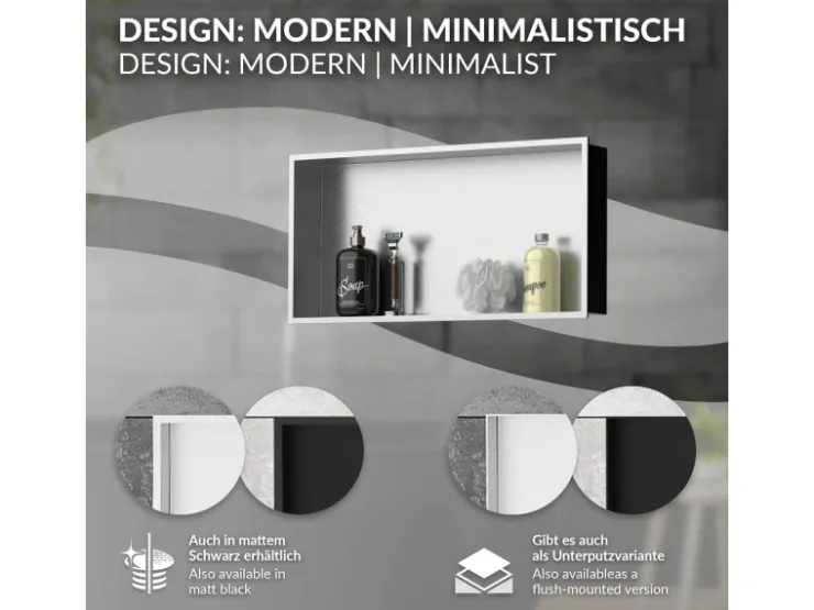 LuxeBath Wandnische Edelstahl 60x30x10 cm Silber Duschnische Rahmen Einbauregal* Wandregale