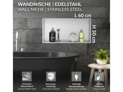 LuxeBath Wandnische Edelstahl 60x30x10 cm Silber Duschnische Rahmen Einbauregal* Wandregale