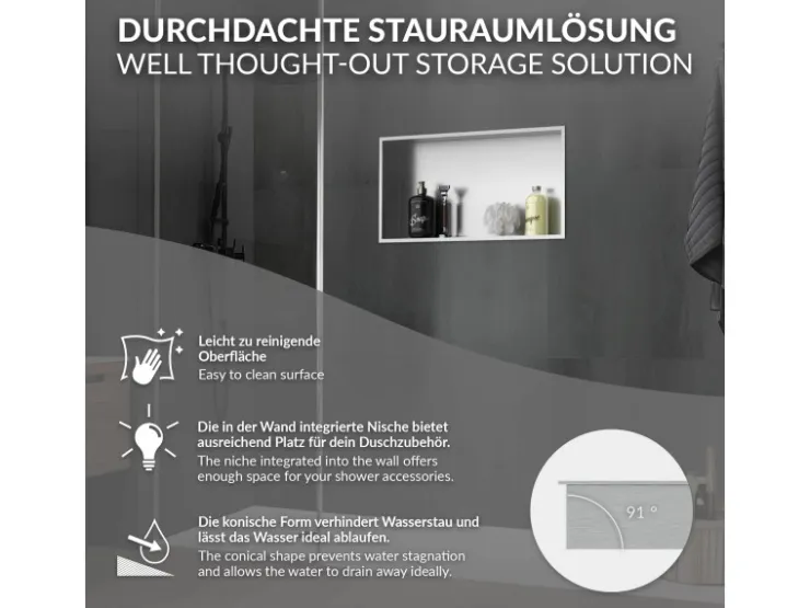 LuxeBath Wandnische Edelstahl 60x30x10 cm Silber Duschnische Rahmen Einbauregal* Wandregale