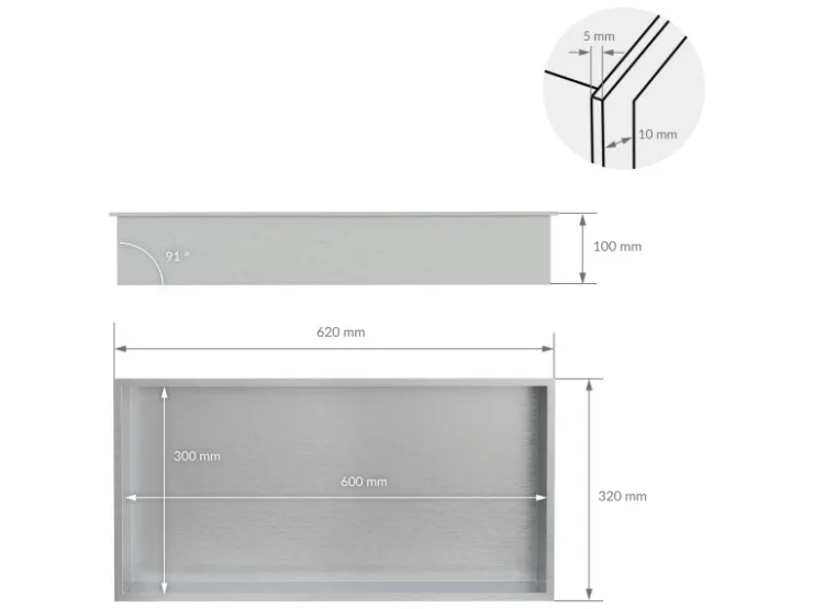 LuxeBath Wandnische Edelstahl 60x30x10 cm Silber Duschnische Rahmen Einbauregal* Wandregale