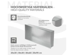 LuxeBath Wandnische Edelstahl 60x30x10 cm Silber Duschnische Rahmen Einbauregal* Wandregale
