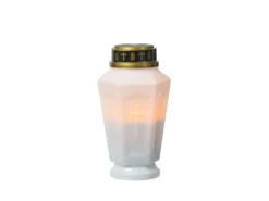 MARELIDA LED Grablicht Grabkerze Grableuchte Orange Flackernd Timer H 15,5cm Weiß