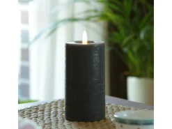 MARELIDA LED Kerze LINA Rustik Optik Echtwachs Stumpenkerze Flackernd Timer H 15cm Grau* Kerzen