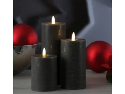 MARELIDA LED Kerzenset LINA Rustik Optik Echtwachs Flackernd 3 Größen Timer Grau 3er Set* Kerzen