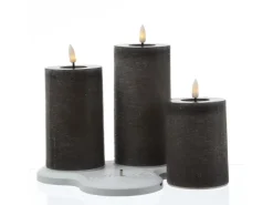 MARELIDA LED Kerzenset LISA Rustik Optik Echtwachskerzen Wiederaufladbar Grau 3er Set* Kerzen