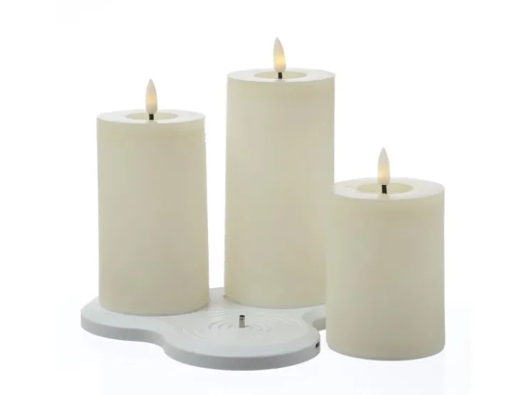 MARELIDA LED Kerzenset LISA Rustik Optik Echtwachskerzen Wiederaufladbar Creme 3er Set* Kerzen