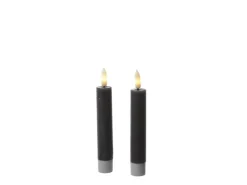 MARELIDA LED Stabkerzen Tafelkerzen Spitzkerzen Echtwachs Rustik Optik H 14cm Grau 2St* Kerzen