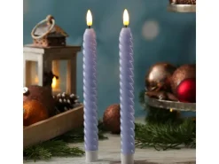 MARELIDA LED Stabkerzen Twist Tafelkerzen Gedreht Echtwachs Flackernd 25cm Flieder 2St* Kerzen