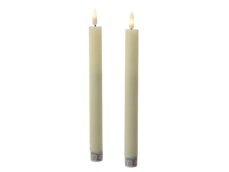 MARELIDA LED Stabkerzen Tafelkerzen Spitzkerzen Echtwachs Rustik Optik H 24cm Creme 2St