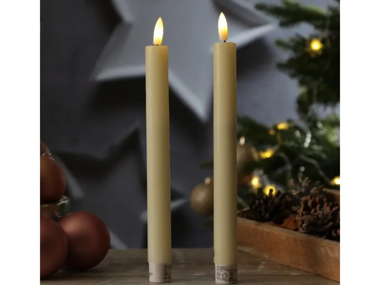 MARELIDA LED Stabkerzen Tafelkerzen Spitzkerzen Echtwachs Rustik Optik H 24cm Creme 2St