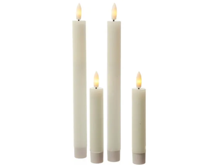 MARELIDA LED Stabkerzen Tafelkerzen Spitzkerzen Echtwachs Rustik Optik H 24cm Creme 2St