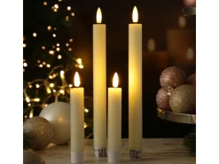 MARELIDA LED Stabkerzen Tafelkerzen Spitzkerzen Echtwachs Rustik Optik H 24cm Creme 2St