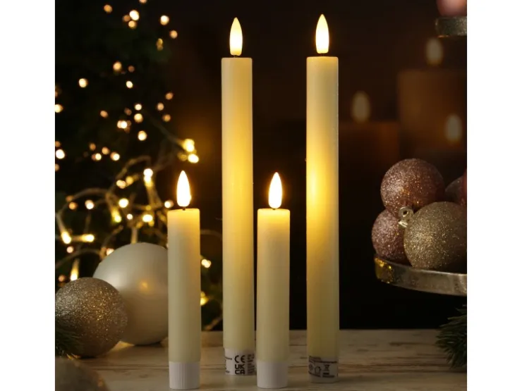 MARELIDA LED Stabkerzen Tafelkerzen Spitzkerzen Echtwachs Rustik Optik H 24cm Creme 2St