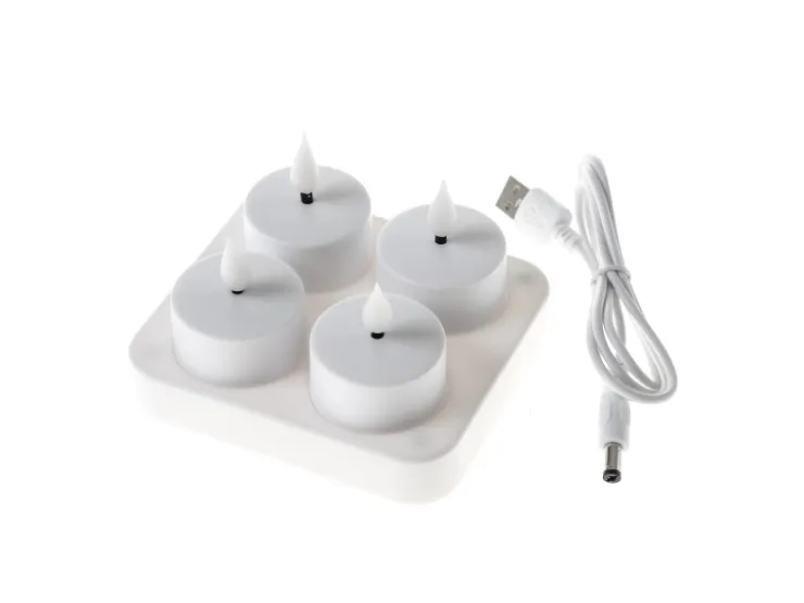MARELIDA LED Teelichter 4 Stück Mit Ladestation USB Wiederaufladbar D 4cm Flackernd Weiß* Kerzen