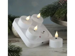 MARELIDA LED Teelichter 4 Stück Mit Ladestation USB Wiederaufladbar D 4cm Flackernd Weiß* Kerzen