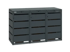 MBOX24 Classic Mülltonnenbox für 3 Mülltonnen (120L) aus Verzinktem Stahl 3er Metall Mülltonnenverkleidung in Anthrazit Robust & Wetterfest* Aufbewahrung